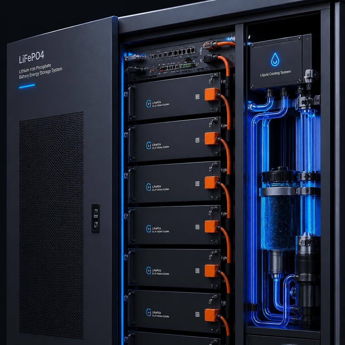 Gabinete de baterias LiFePO4 com sistema de resfriamento líquido