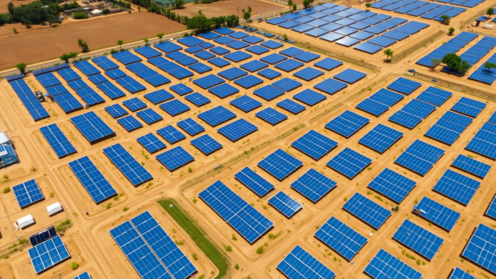 Vista aérea de usina solar fotovoltaica